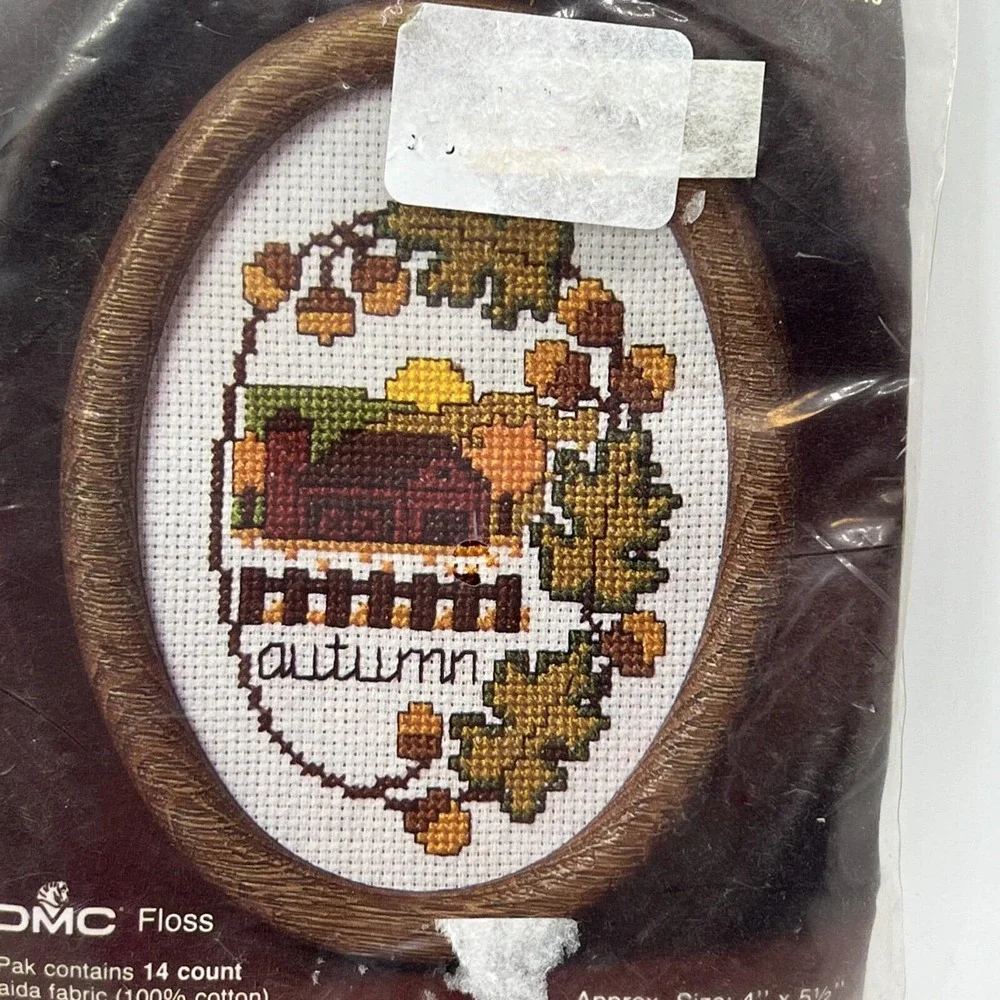 Vintage Bernat Autumn Farm Cross Stitch Kit 1986 Fall Harvest DMC Floss NIP‎